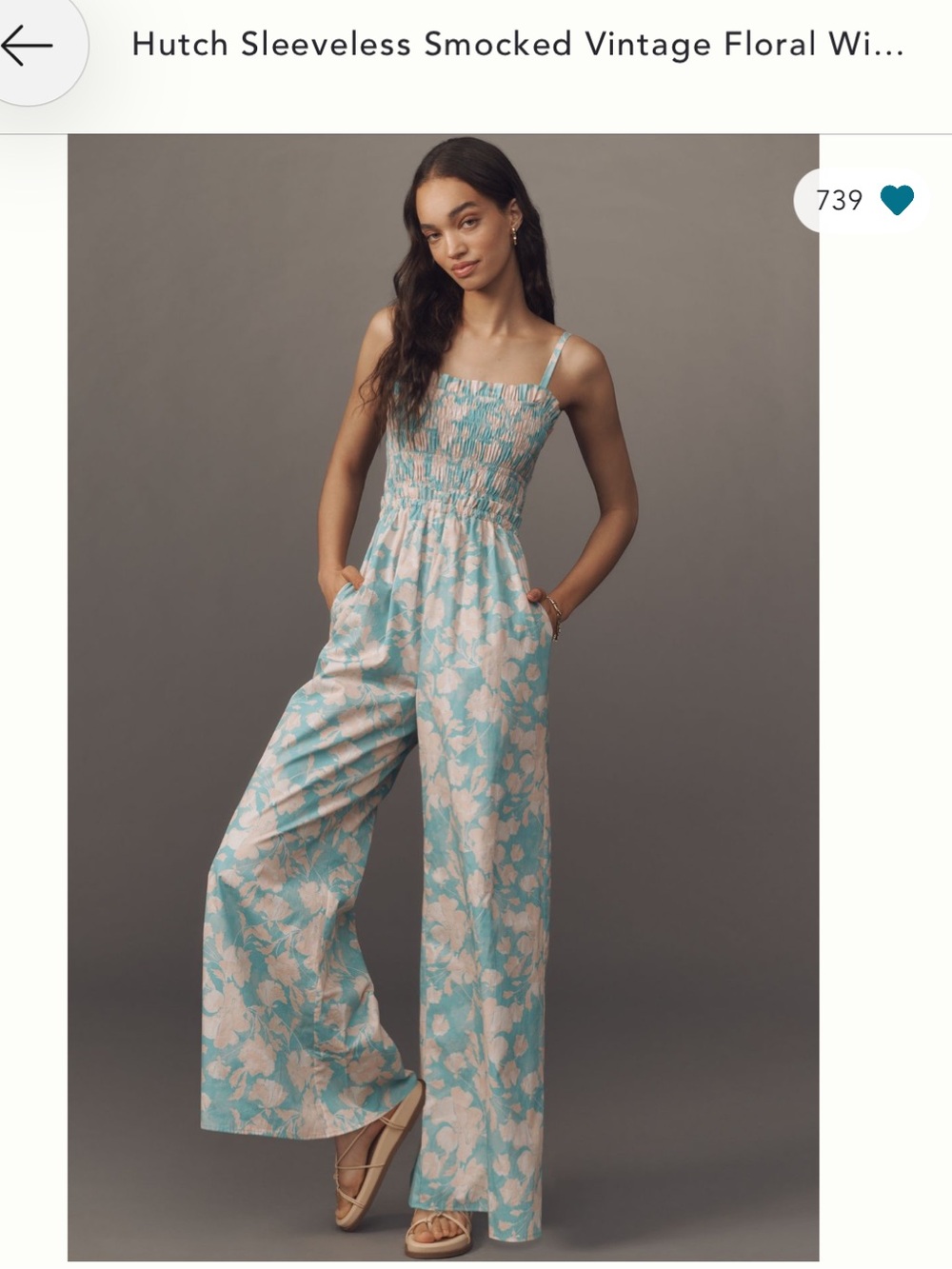 Hutch Anthropologie Sleeveless Smocked Vintage Floral Wide-leg Jumpsuit. Medium
